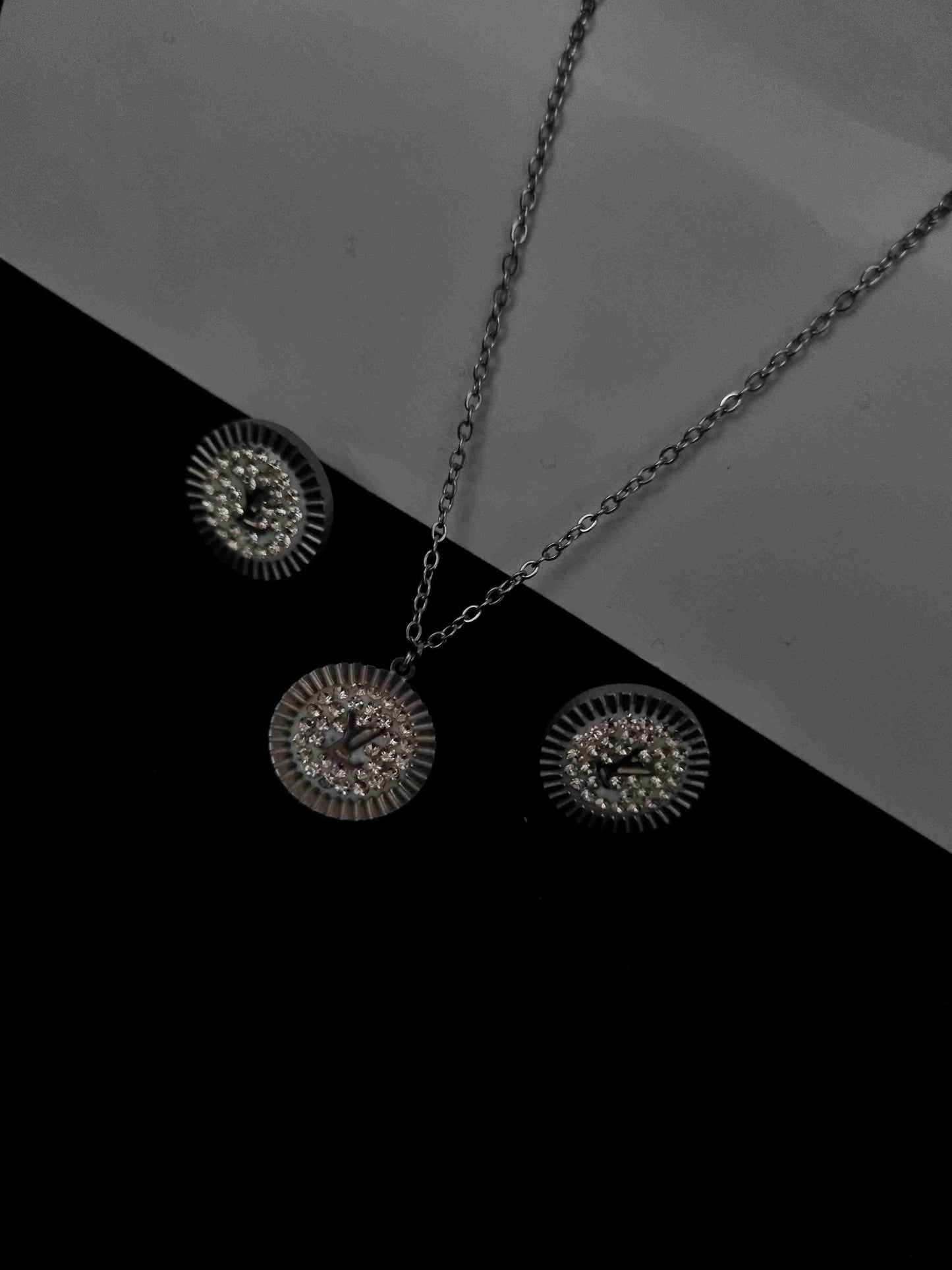 Tree of Life silver necklace with matching earrings, minimalist and elegant design.