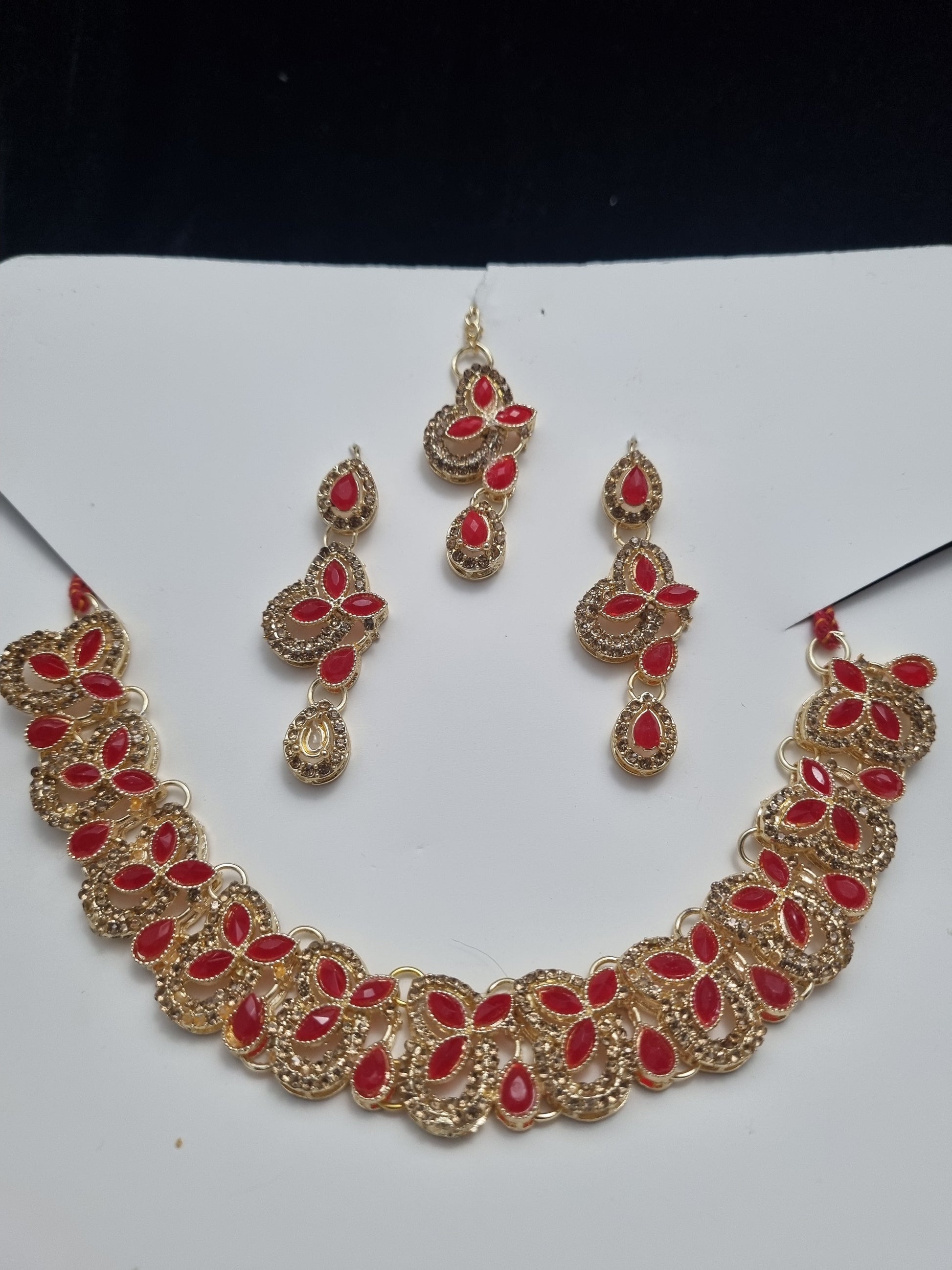 Golden Necklace with Red Stone Detailing - Anaya Amal Official