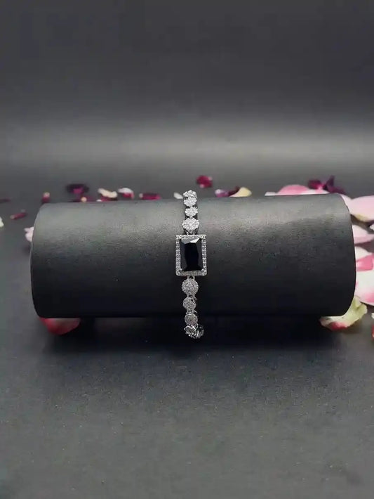 Black Crystal Silver Bracelet - Anaya Amal Official