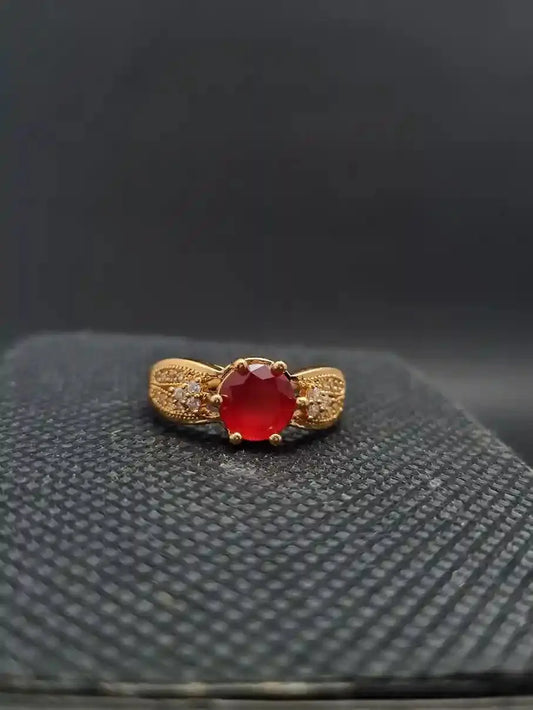 Gold-Plated Ruby Red Ring with Crystal Accents - Anaya Amal Official