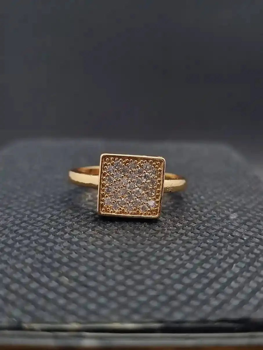 Golden Square Ring with Shimmering White Stones - Anaya Amal Official