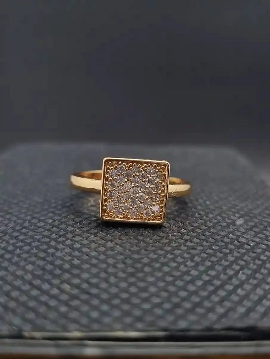 Golden Square Ring with Shimmering White Stones - Anaya Amal Official