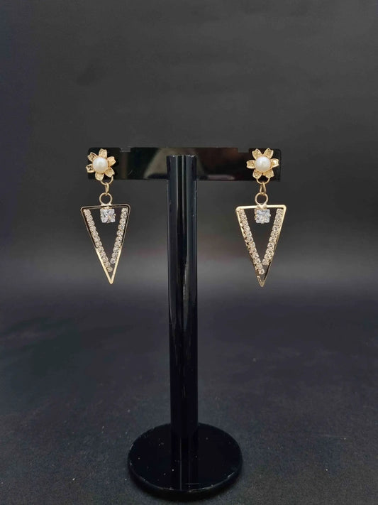 Golden Triangle Drop Earrings with Pearl Tops - Anaya Amal Official