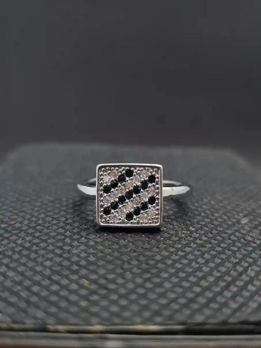 Silver Square Ring with Black and White Stones - Anaya Amal Official