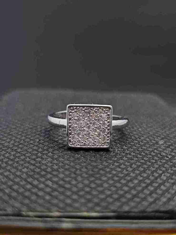 Silver Square Ring with White Stones - Anaya Amal Official